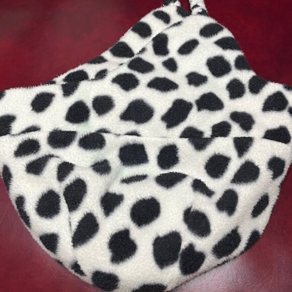 Lands' End White w/Black Spots Dalmatian Fleece Winter Hat w/Ties Pink Bow Med - Picture 13 of 16